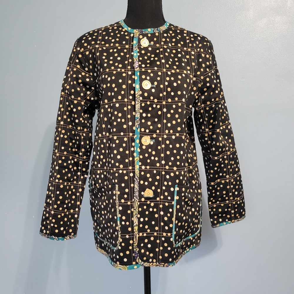Reversible Teal Women's Cardigan with Floral Accents